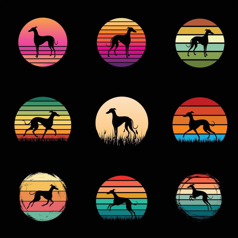 Retro Sunset Scene with Italian Greyhound Bundle vector