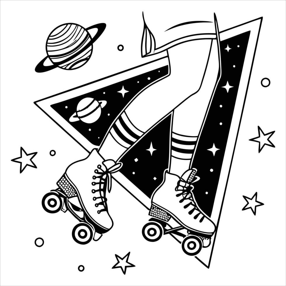 Classic Roller Skate Art Rollerblade and Boot Graphic vector