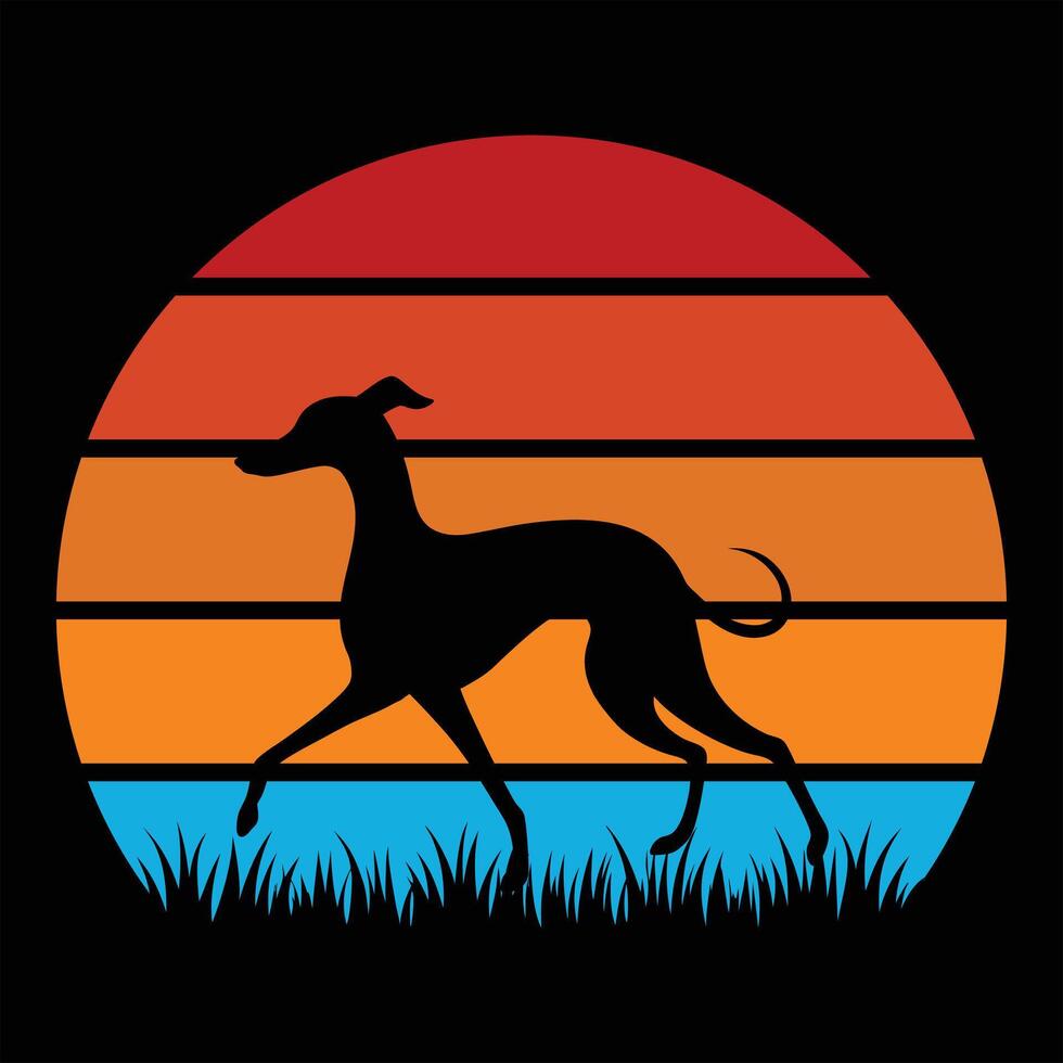 Italian Greyhound Dog in Retro Sunset Art vector