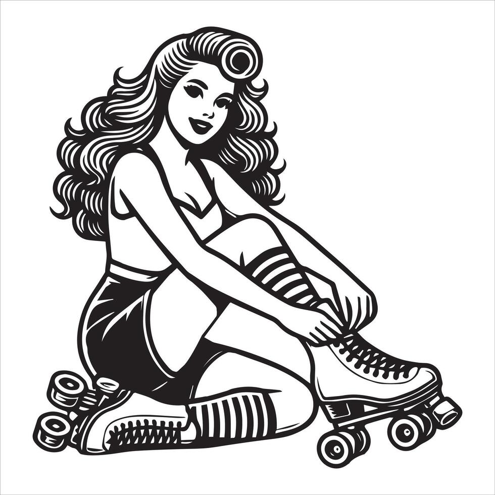 Gorgeous Roller Skating Girl Illustration and Design vector