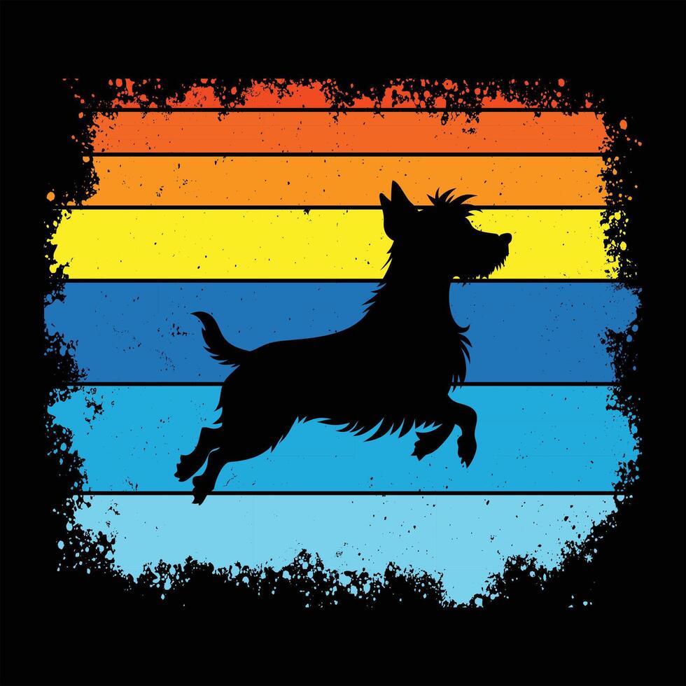 Retro Style Cairn Terrier Dog Sunset Art vector