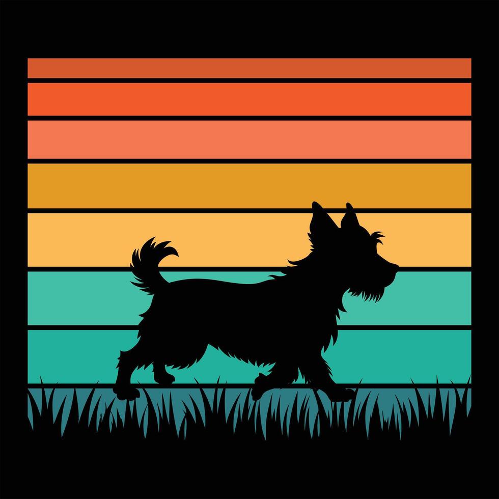Vintage Sunset Scene with Cairn Terrier vector