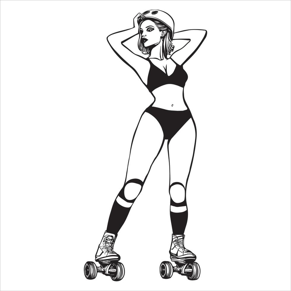 Charming Roller Skating Girl Clipart and Illustration Design vector