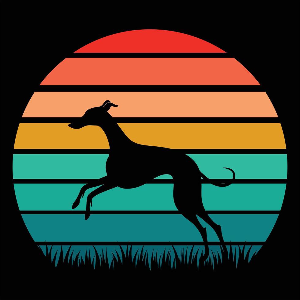 Italian Greyhound Silhouette on Retro Sunset vector
