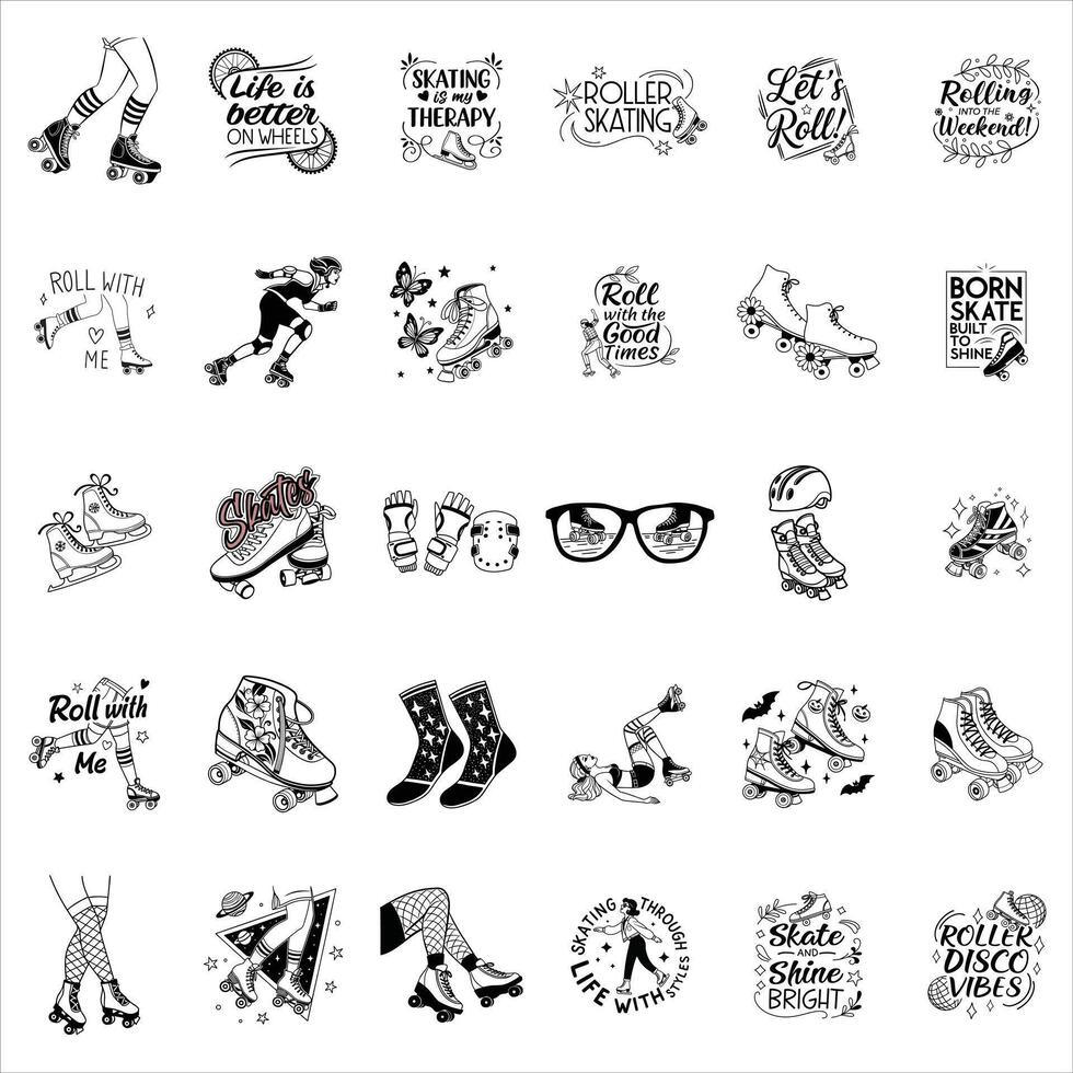 Stylish Rollerblade and Roller Skate Sports Clipart Design Bundle vector