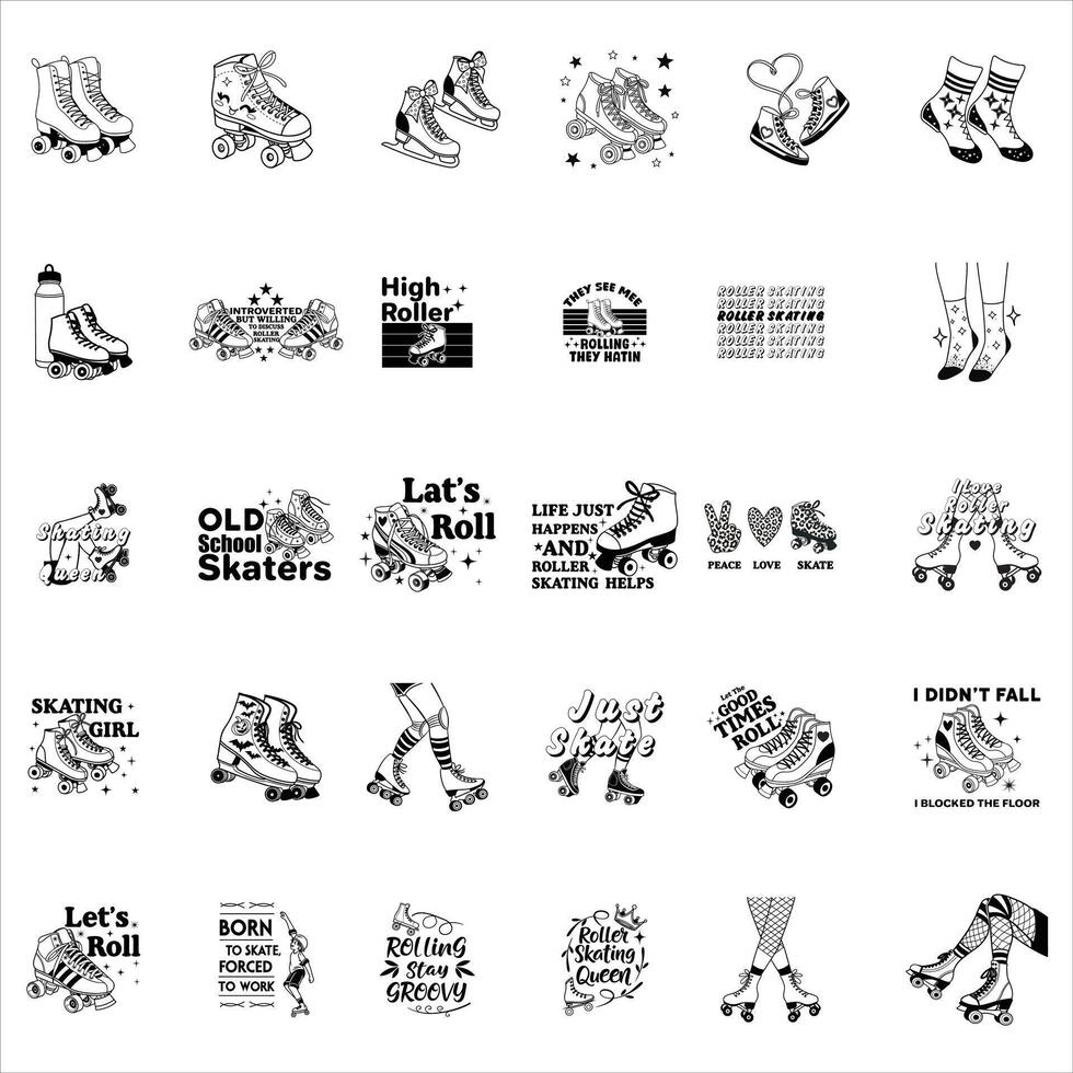 Rollerblade Illustration and Roller Skate Sports Clipart Design Bundle vector