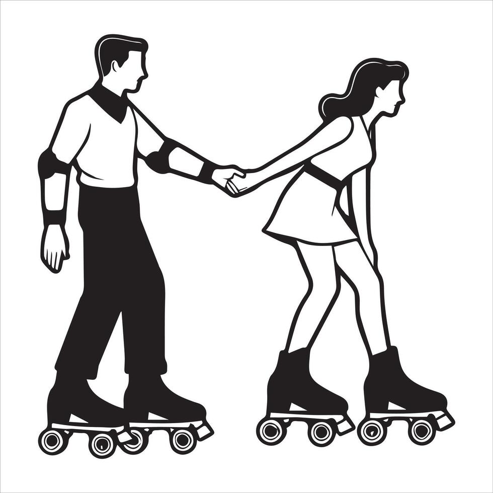 Lovely Girl Roller Skating Illustration and Art Design vector