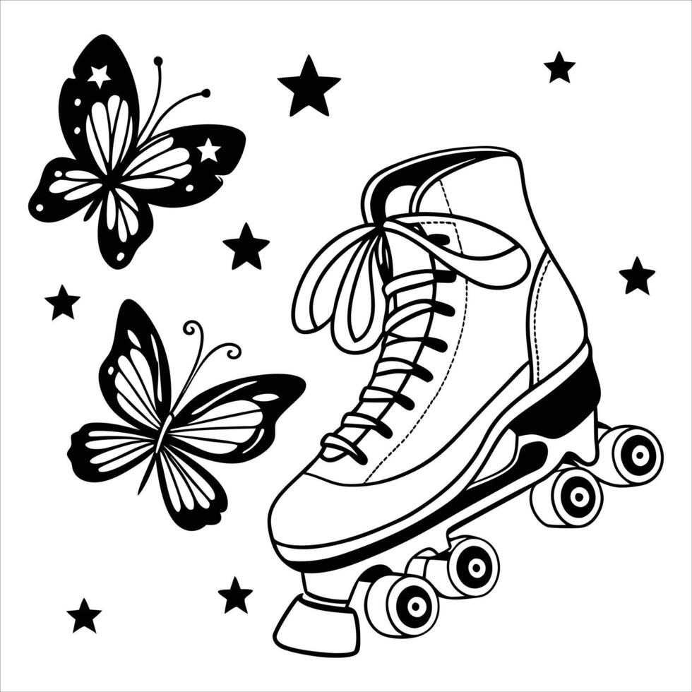 Fun Roller Skate Illustration Rollerblade and Boot Clipart vector