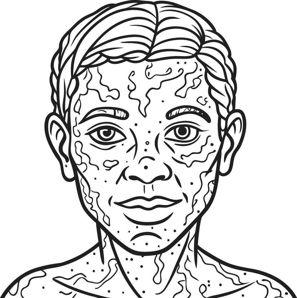 A man with a face covered in spots and spots vector