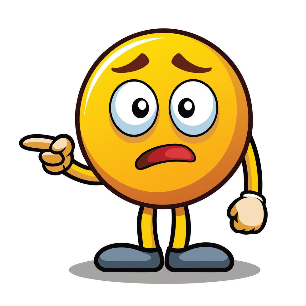 emoticon character pointing something white background, vector