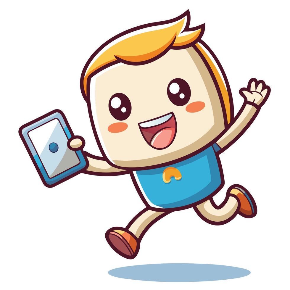 a cartoon character running with a tablet vector