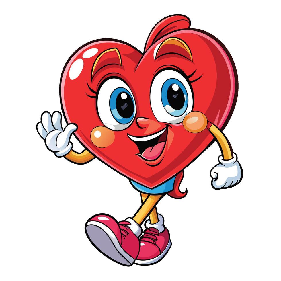 a cartoon heart running with a smile vector