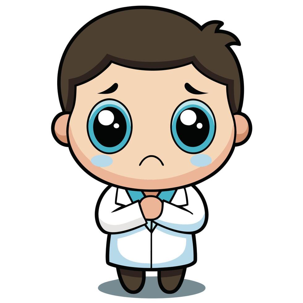 a cartoon doctor with sad eyes, vector