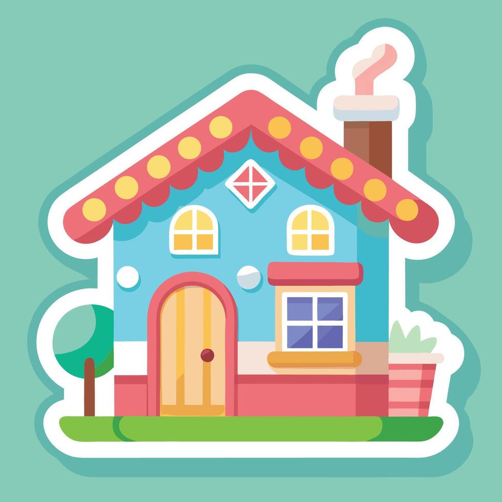 a sticker of a house with a chimney vector