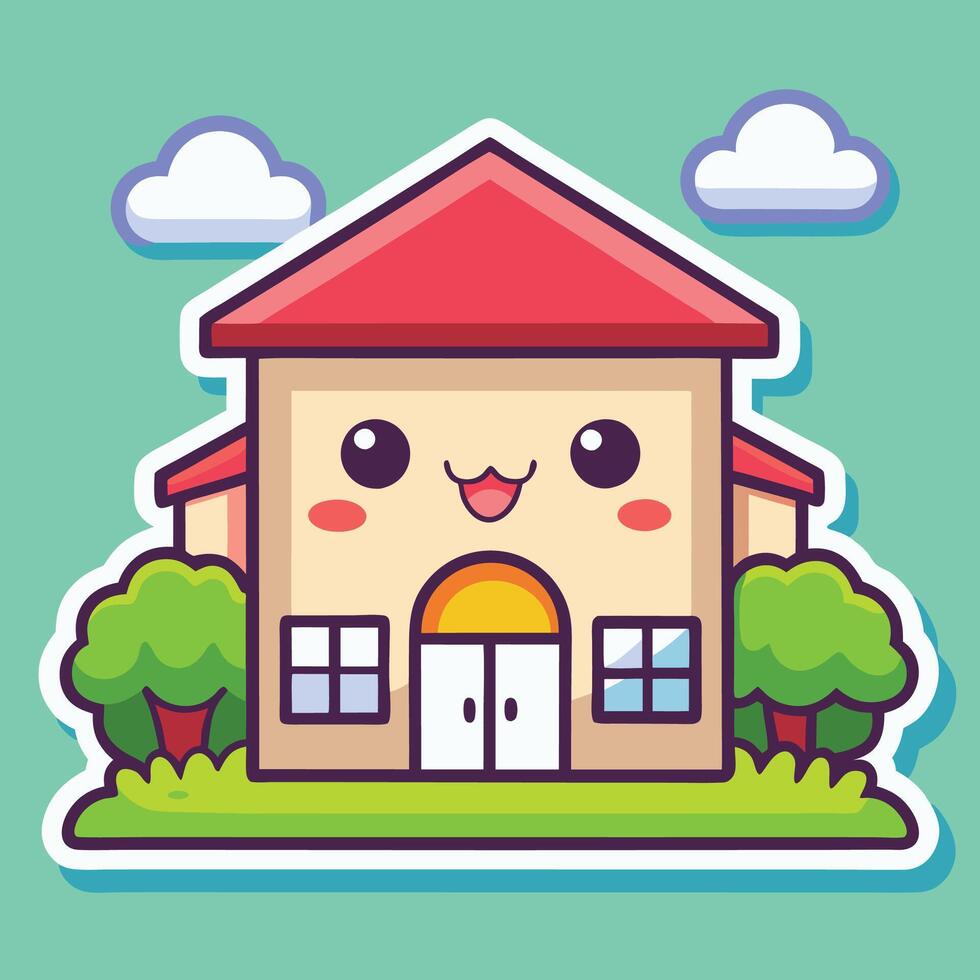 a cartoon house with a smiley face on it, vector
