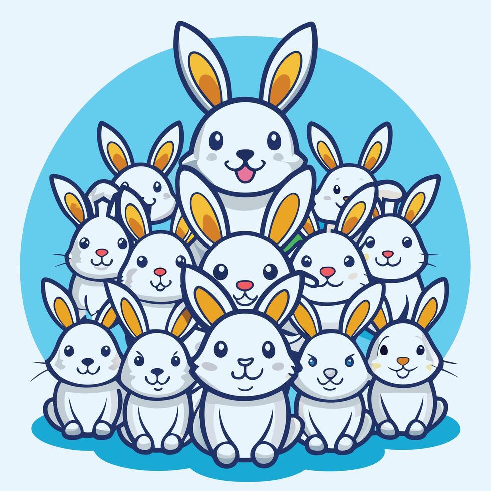 a group of white rabbits in a circle vector