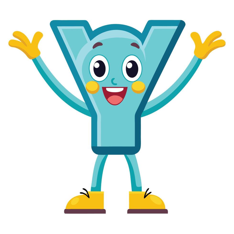 cartoon letter y character with arms up and legs spread, vector