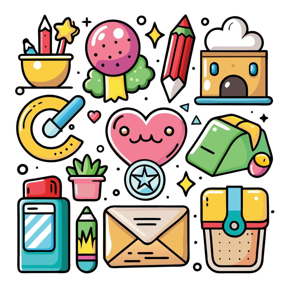 cute school icons set, illustration vector