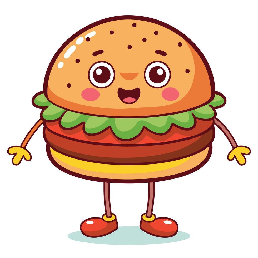 a hamburger character with arms and legs white background vector