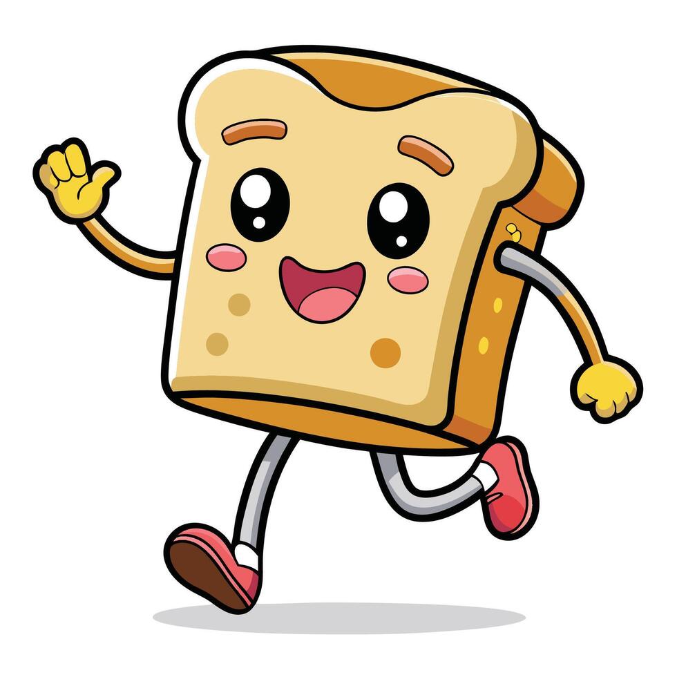 a cartoon slice of bread running with arms up vector