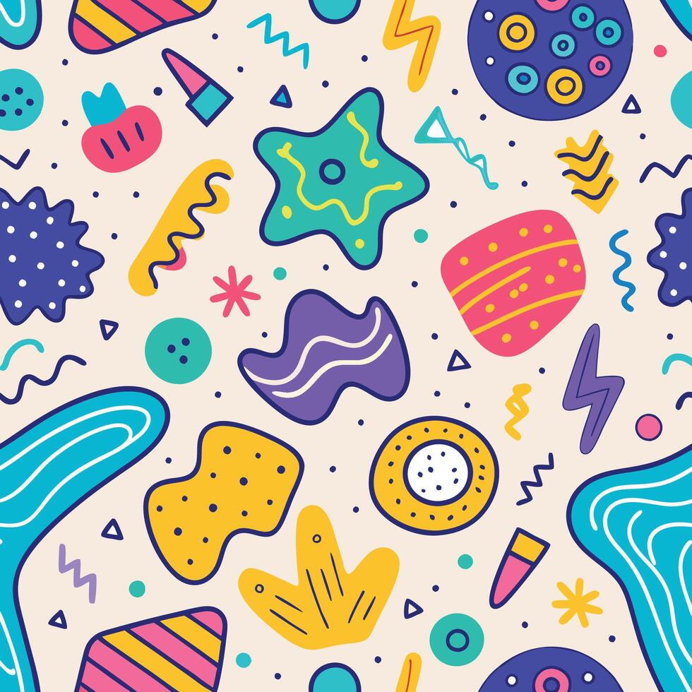 seamless pattern with colorful objects and shapes,,, vector