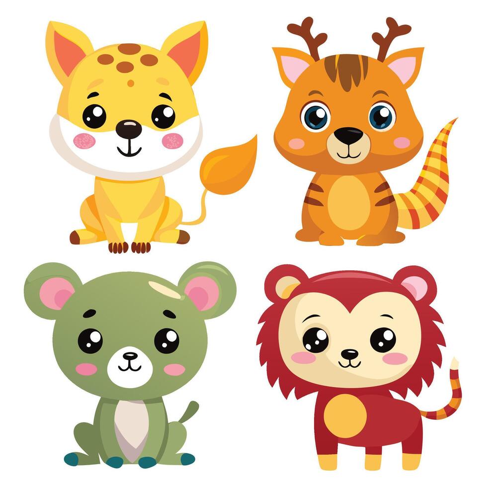 four cute animals on a white background vector