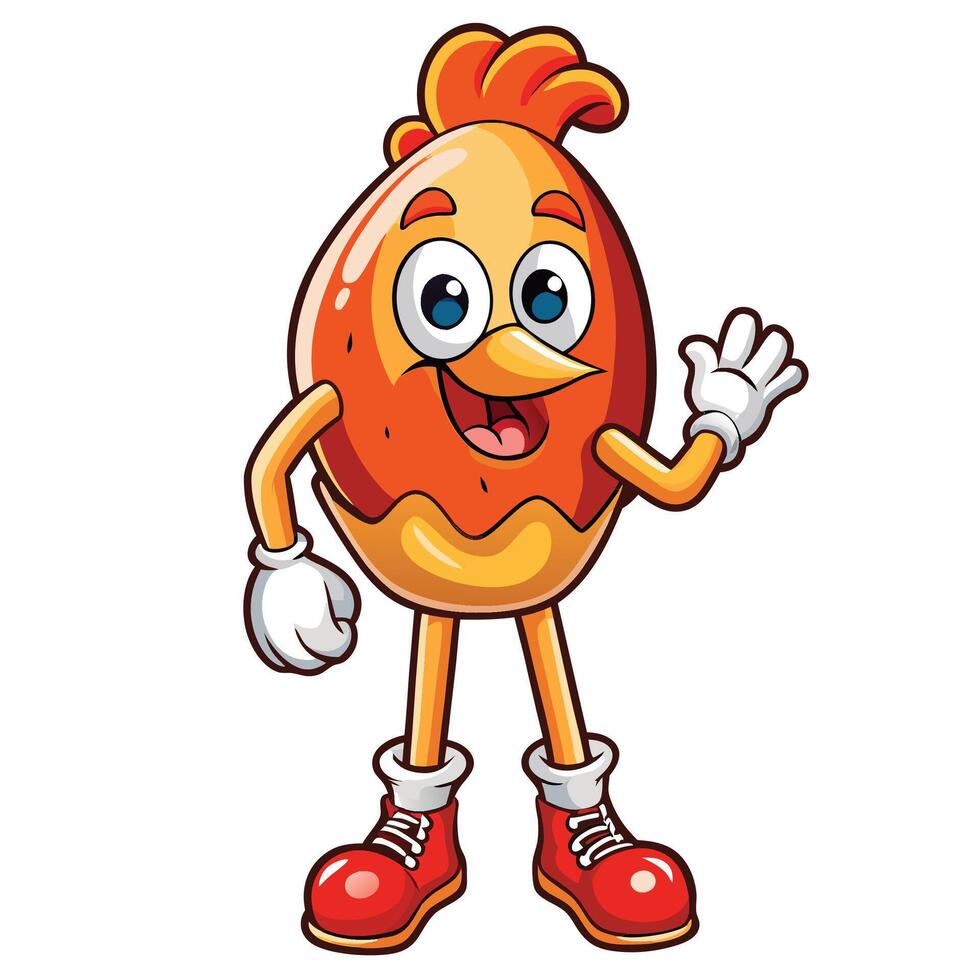 a cartoon chicken character waving and smiling, vector