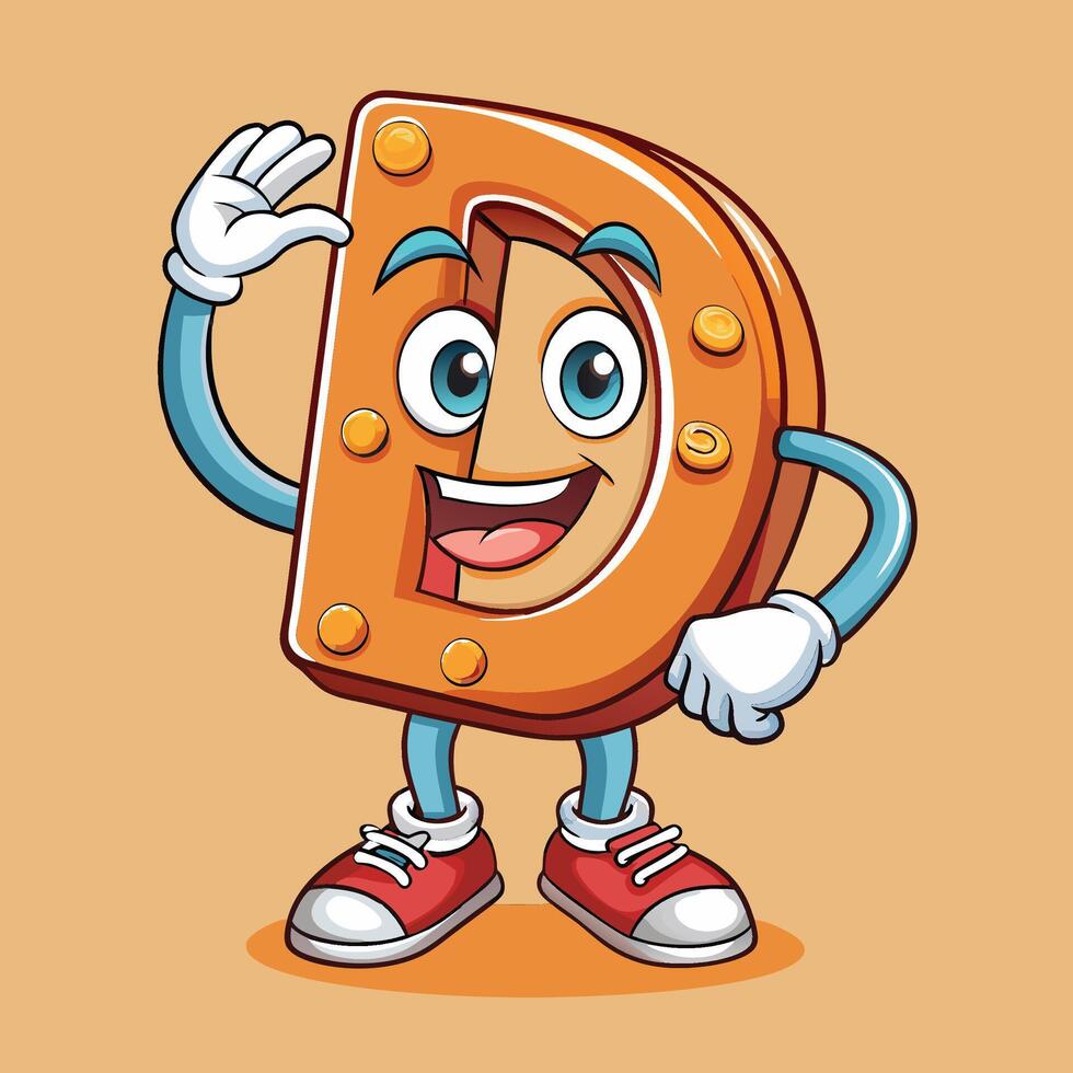 cartoon letter d character and smiling, vector