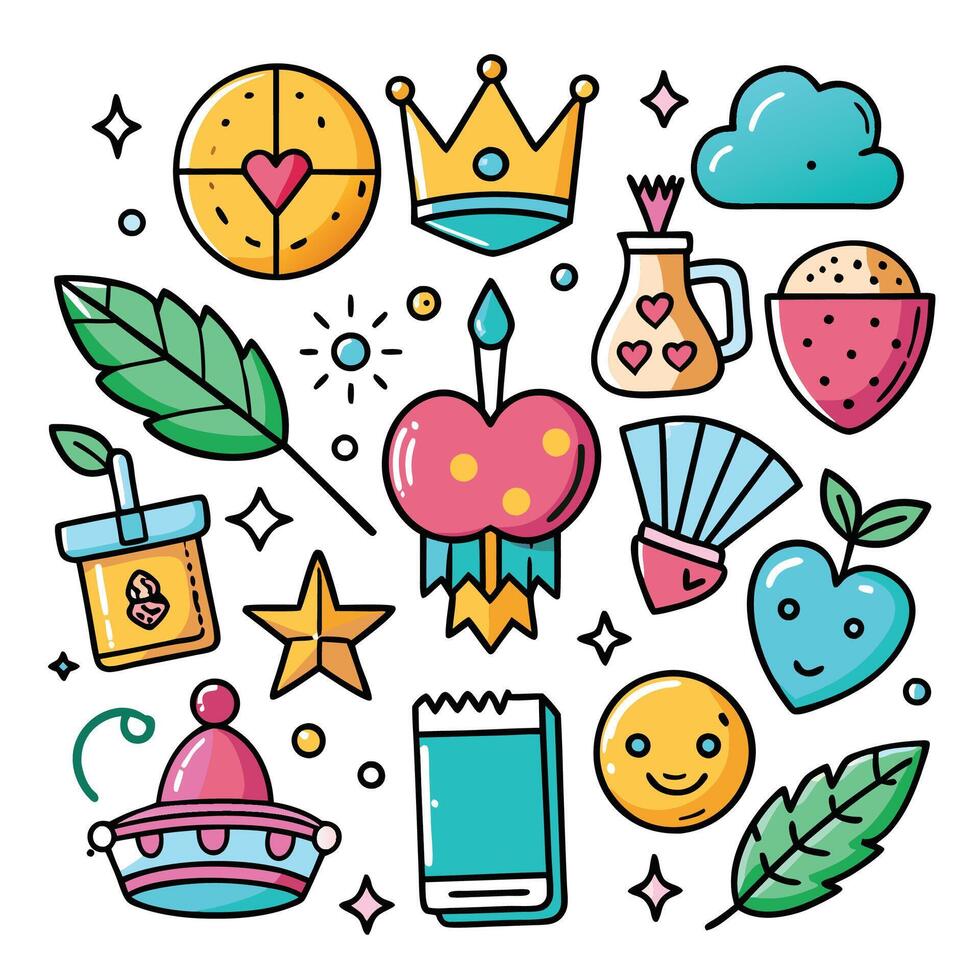cute cartoon icons set for your design vector