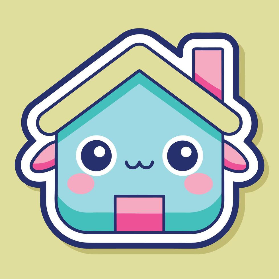 a cute house sticker with a face and eyes white background vector