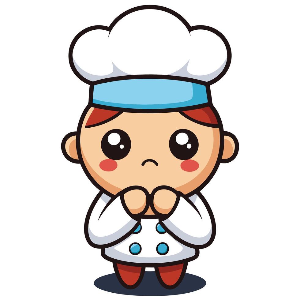 a cartoon chef with a sad face white background, vector