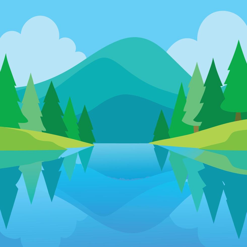 Serene Mountain Lake Landscape Peaceful Nature Scene Illustration vector