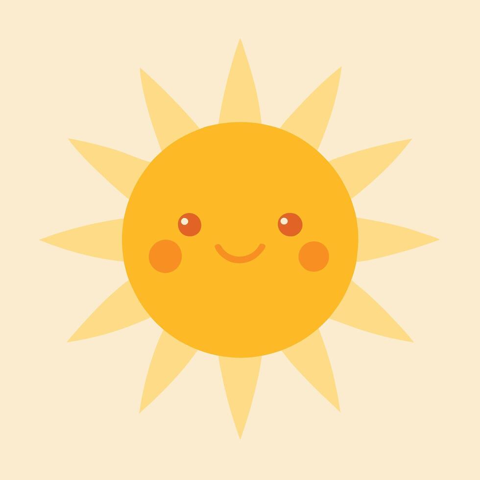 Happy Smiling Sun Cartoon Character, Yellow, Rays, Summer, Joyful vector