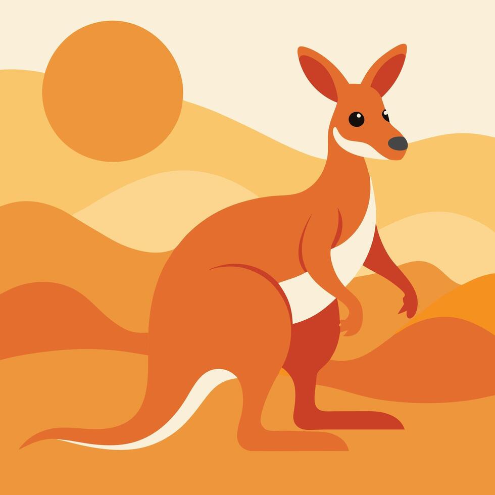 Australian Kangaroo in Orange Desert Sunset Landscape vector