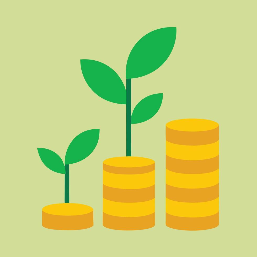 Growing Money Financial Investment, Plant Growth, Wealth Building vector