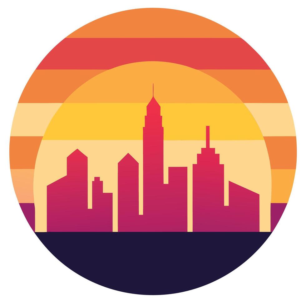 Retro Sunset Cityscape Urban Skyline Silhouette at Dusk vector