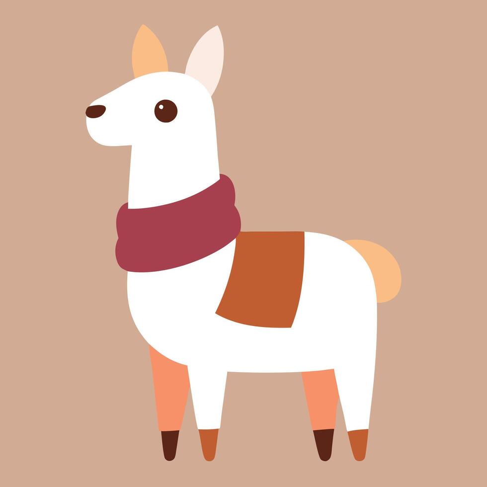 Adorable Llama Illustration Cute Cartoon Alpaca Wearing Scarf vector