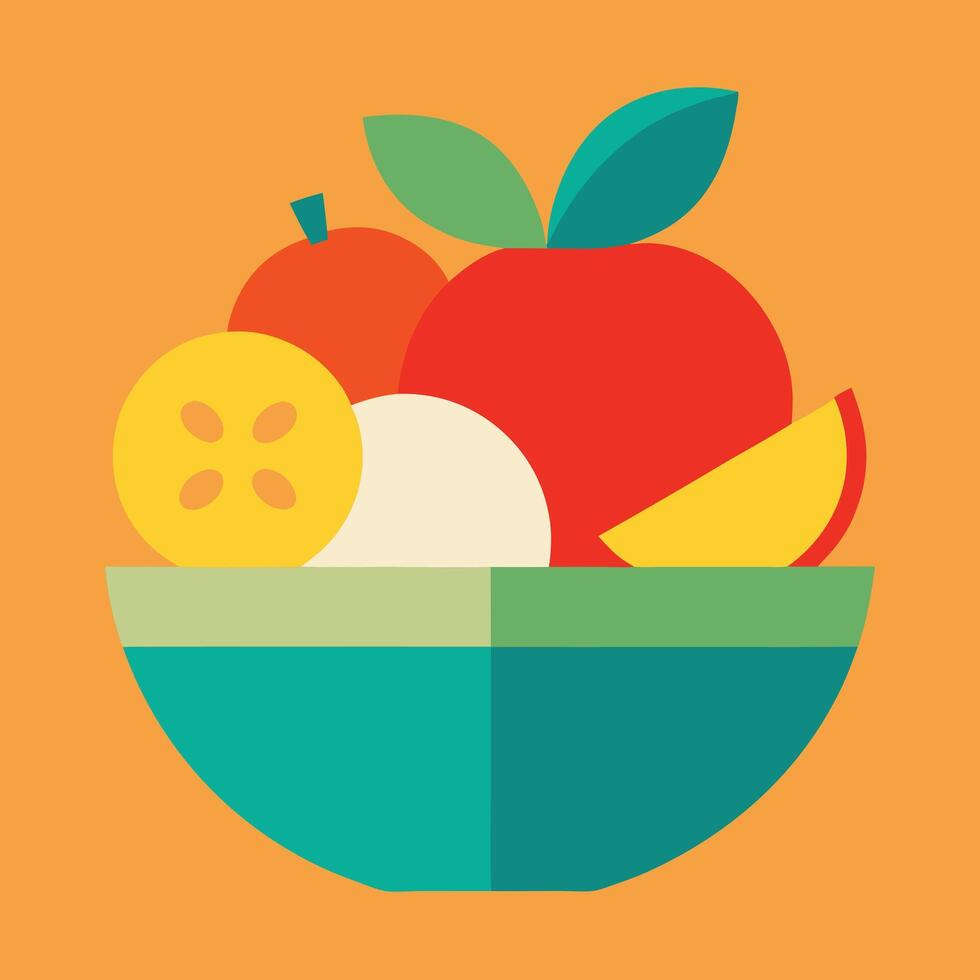 Colorful Fruit Salad Bowl Apple, Mango, Banana, Healthy Eating vector