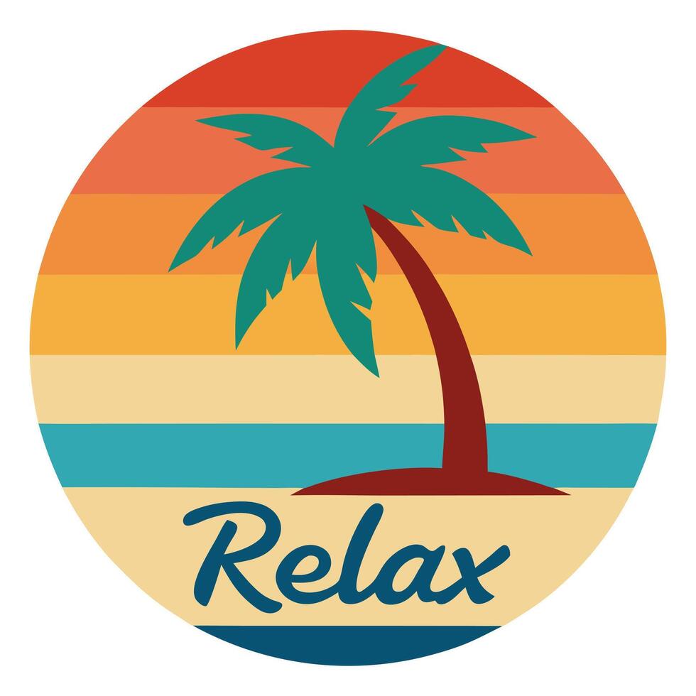 Relaxing Tropical Sunset Beach Palm Tree Summer Vacation vector