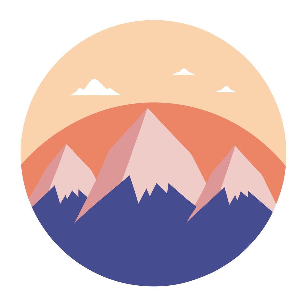 Scenic Mountain Range Illustration Sunset, Peaks, Clouds, Art vector