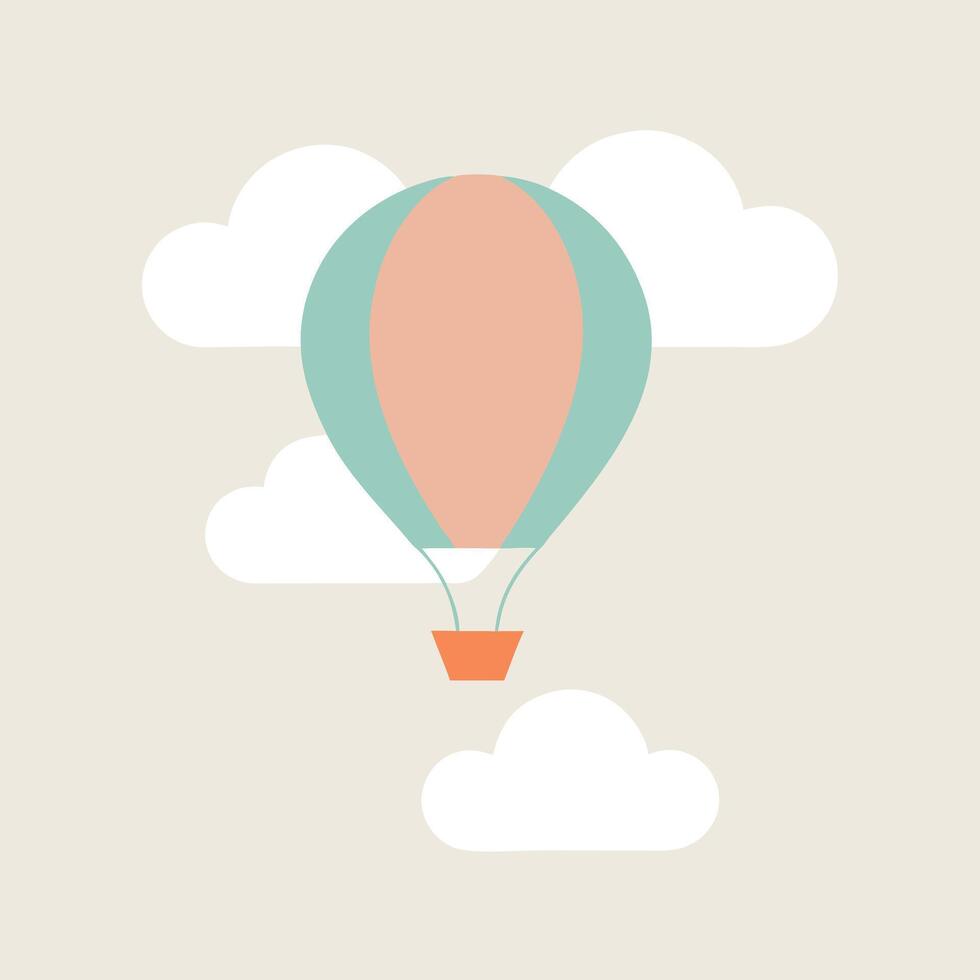 Pastel Hot Air Balloon Soaring Through Fluffy Clouds vector