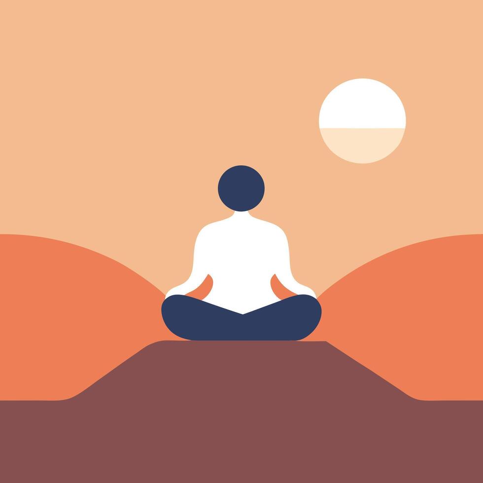 Mindfulness Meditation Serene Sunset Yoga Posture Peaceful Landscape vector