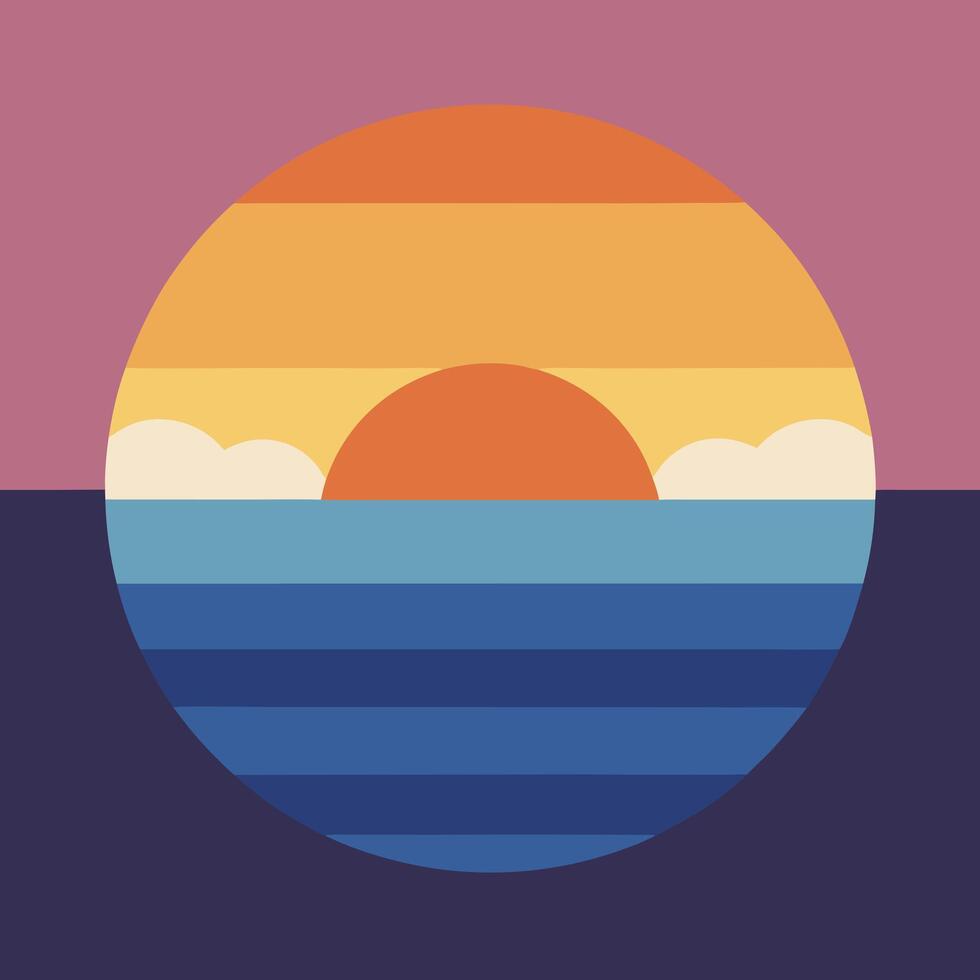 Retro Sunset Ocean Scene Minimalist Summer Beach Art vector