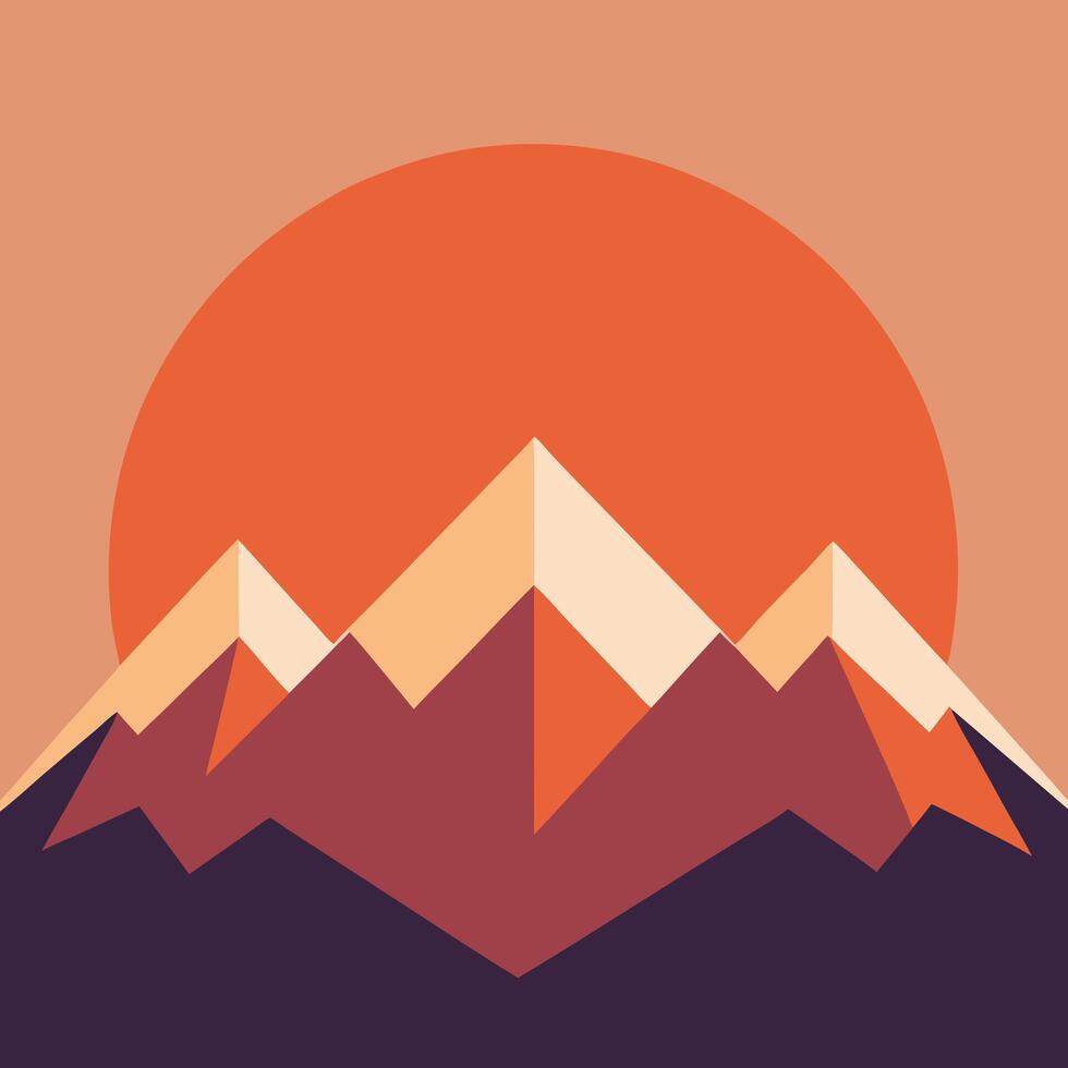 Geometric Mountain Range Sunset Abstract Art Landscape Design vector