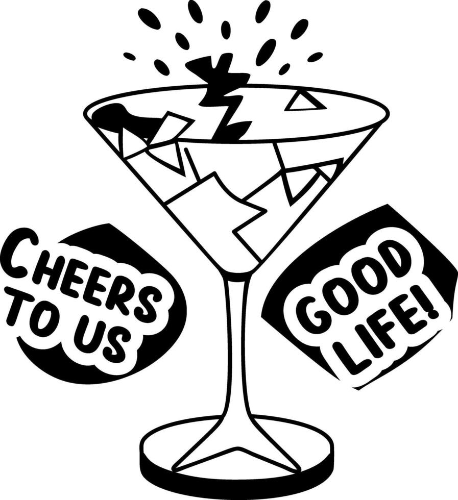 A glyph sticker of broken glass with good life typography vector