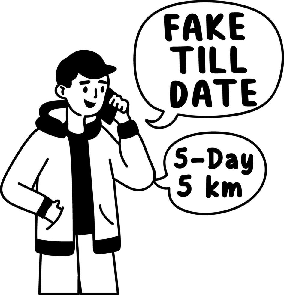 A glyph sticker of a character with fake till date typography vector