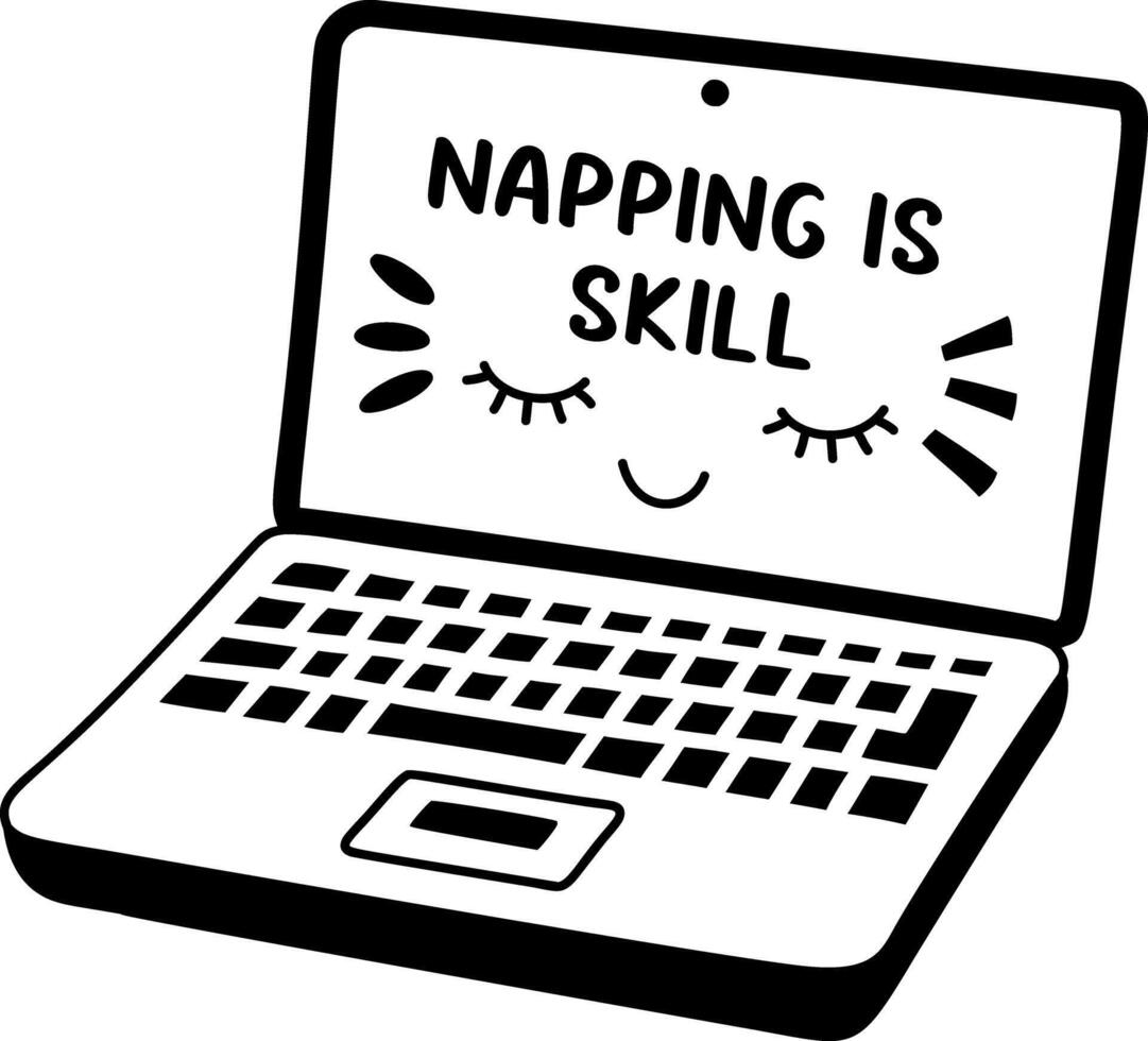 A glyph sticker of a laptop with napping skill typography vector