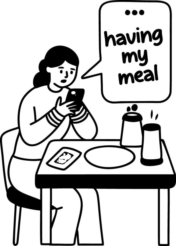 A glyph sticker of a character posting story about her meal vector