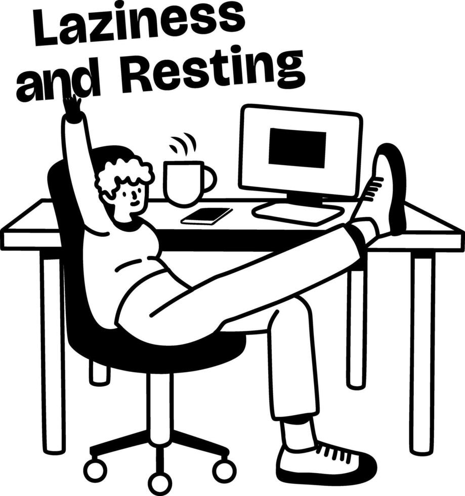 A glyph sticker of a character with laziness and resting typography vector