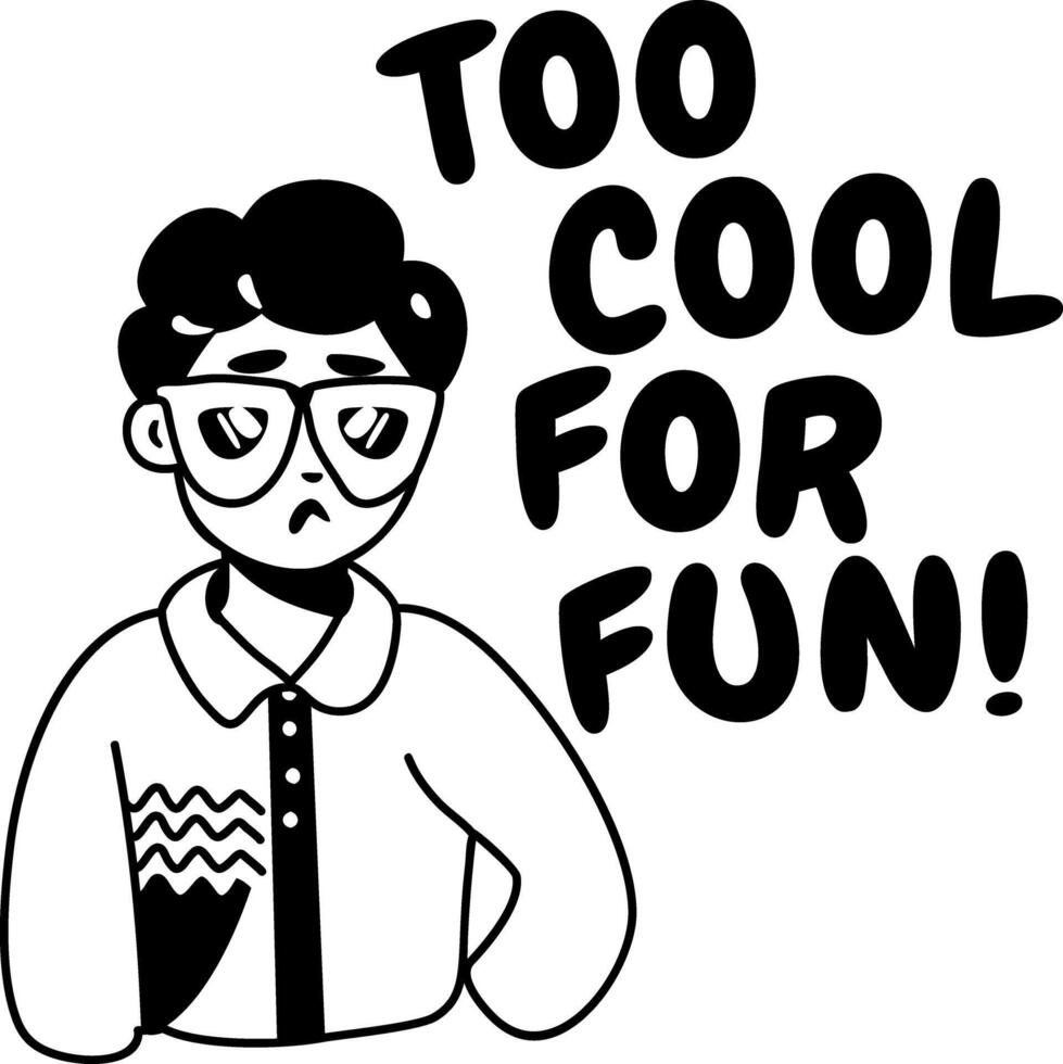 A glyph sticker of a character wearing sunglasses with cool fun typography vector